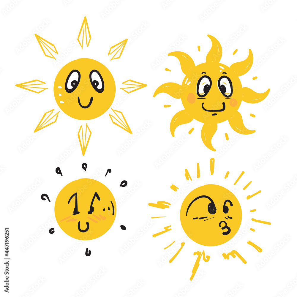 hand drawn doodle Sun characters illustration vector isolated hand drawn doodle Sun characters illustration vector isolated