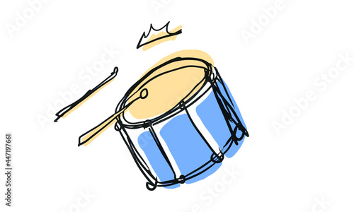 Colored drum illustration on white background. Creative element for design, sticker, poster, etc. Cartoon object illustration in vector graphic.