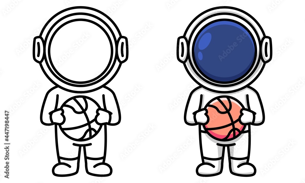 astronaut holding basketball coloring page for kids