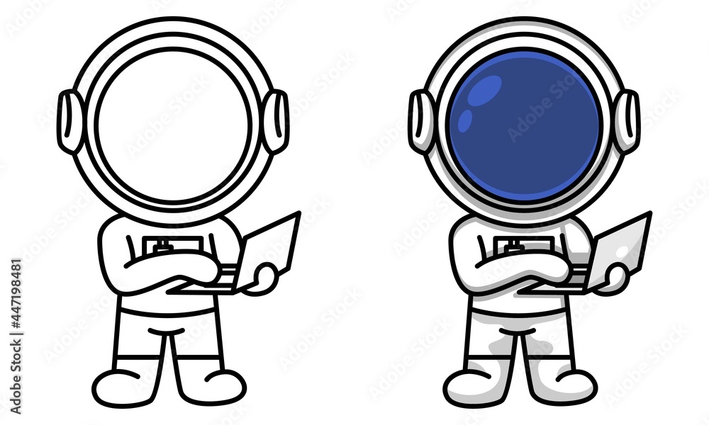astronaut working on laptop coloring page for kids