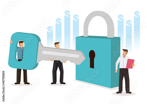 Businessmen with key and lock.