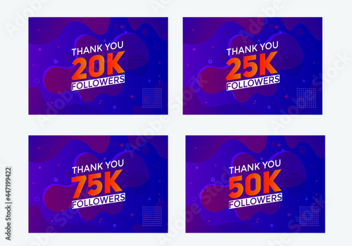 set of thank you followers colorful banner. Thank you followers Banners, 20k, 25k, 50k, 75k followers, social midea banner