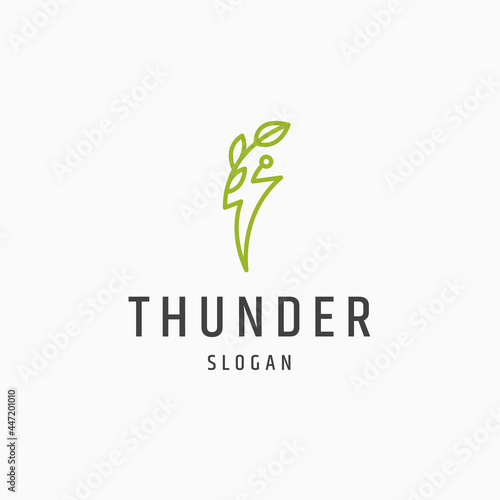 Thunder leaf nature eco energy logo icon design flat template vector illustration