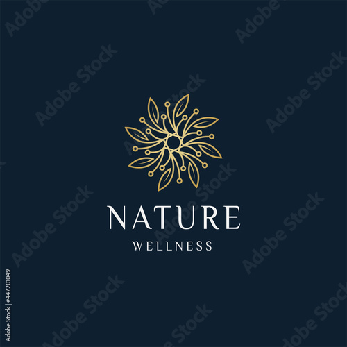 Luxurious Nature floral leaf ornament logo icon design template. Gold, elegant, beauty, spa, yoga, cosmetic product, modern vector illustration