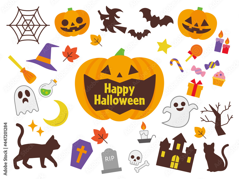 Fototapeta premium かわいいハロウィンアイコンセット Cute Halloween Icons Vector Art