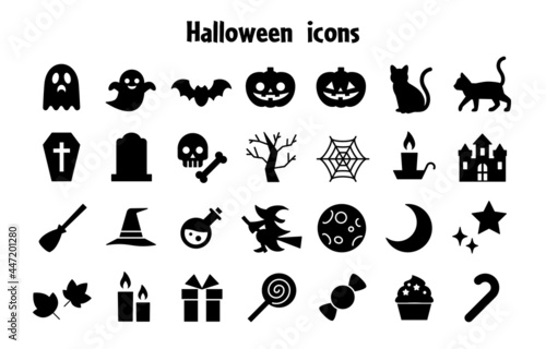 ハロウィンのシルエットアイコンセット　Halloween silhouette icons vector art
