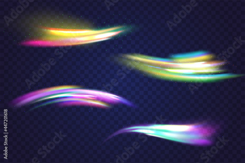 Neon glowing curves strewn with glitter in dark space