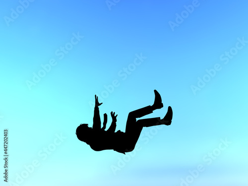 日本　落下する若者　スーツ姿男性のシルエット　空中　横 photo