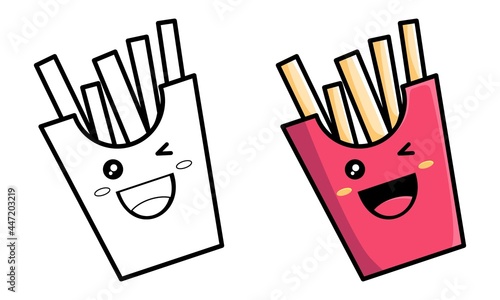 Cute french fries coloring page for kids