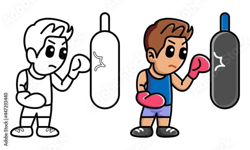 boy punching sand sack coloring page for kids