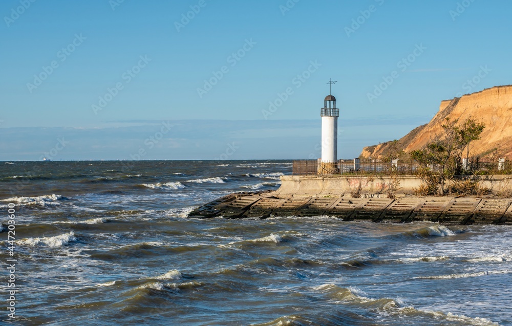 Lighthouse Karabush in  Morskoe village, Odessa region, Ukraine