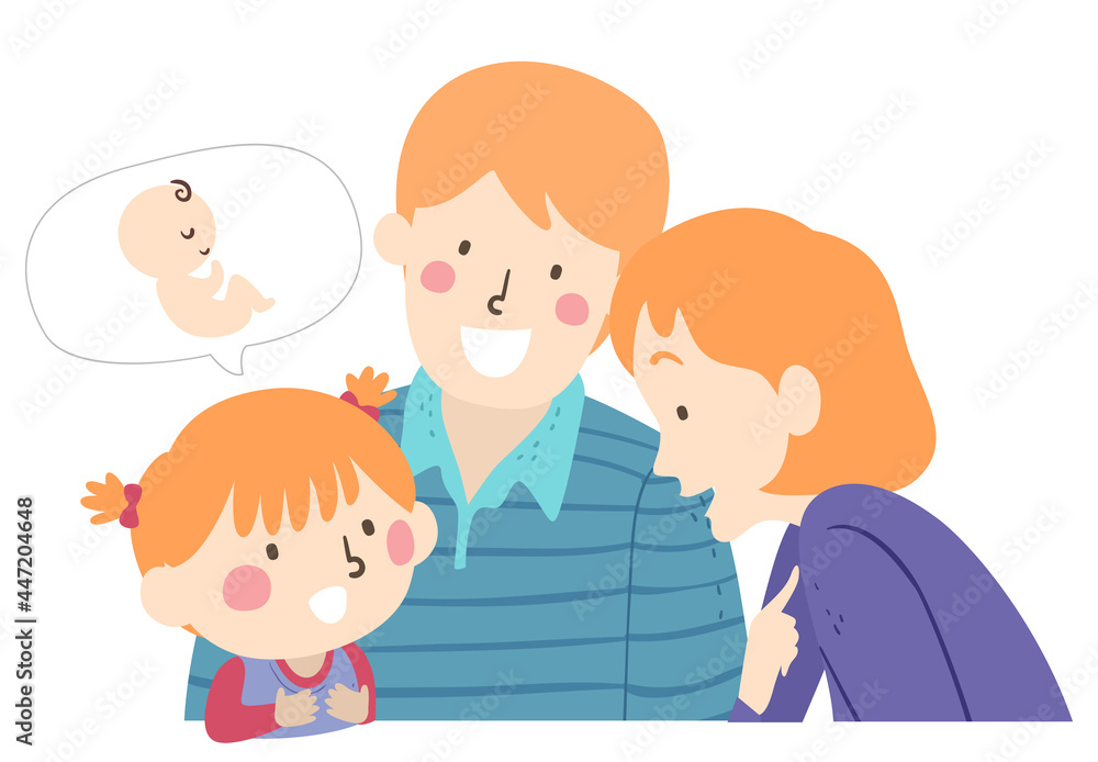 Kid Girl Parents Ask Question Baby Illustration Kid Girl Parents Ask Question Baby Illustration
