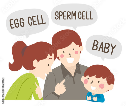 Kid Boy Parents Talk Baby Egg Sperm Illustration