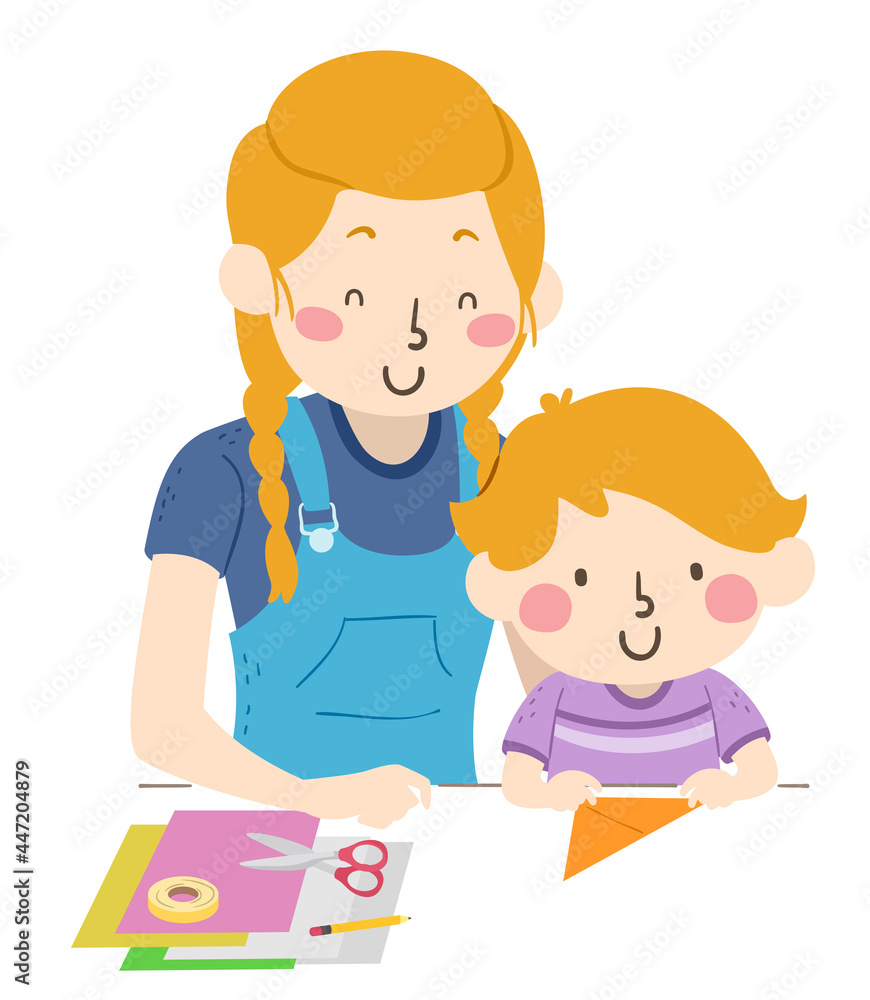 Kid Boy Sister Paper Craft Supplies Illustration Kid Boy Sister Paper Craft Supplies Illustration