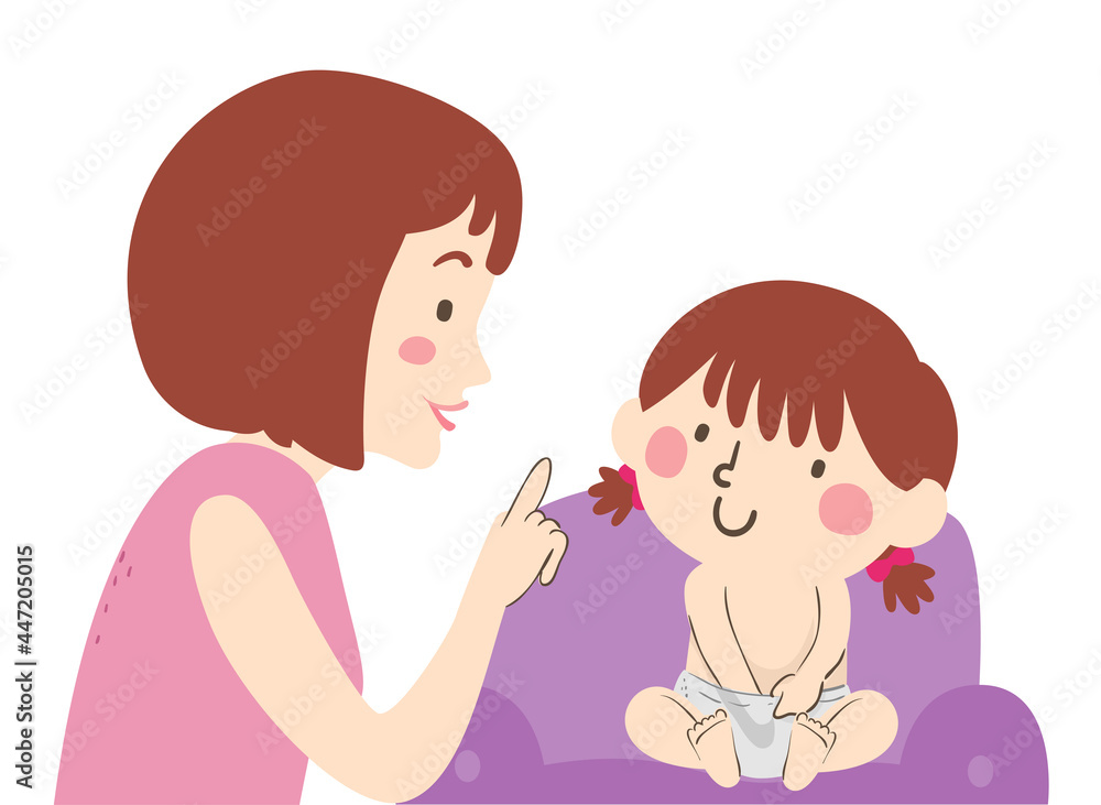 Girl Toddler Mom Touch Private Part Illustration Girl Toddler Mom Touch Private Part Illustration
