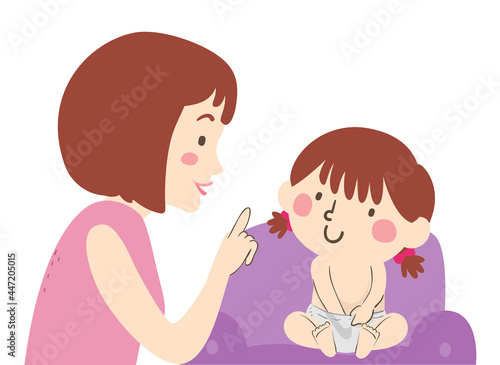 Girl Toddler Mom Touch Private Part Illustration
