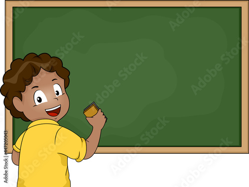 Kid Boy African Cleaning Blackboard Illustration