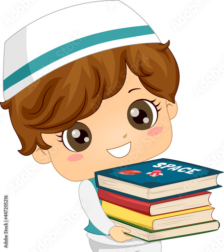 Kid Boy Muslim Carry Space Books Illustration