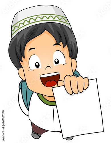 Kid Boy Muslim Showing Test Paper Illustration