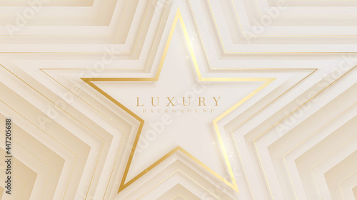 Star shape golden line on luxury canvas scene sparkle, award nomination background concept in pastel cream color, vector illustration about modern template sweet and smoot feeling design.