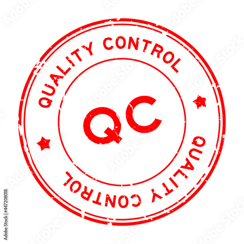 Grunge red QC quality control word round rubber seal stamp on white background