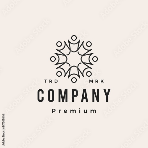 eight people team work family hipster vintage logo vector icon illustration