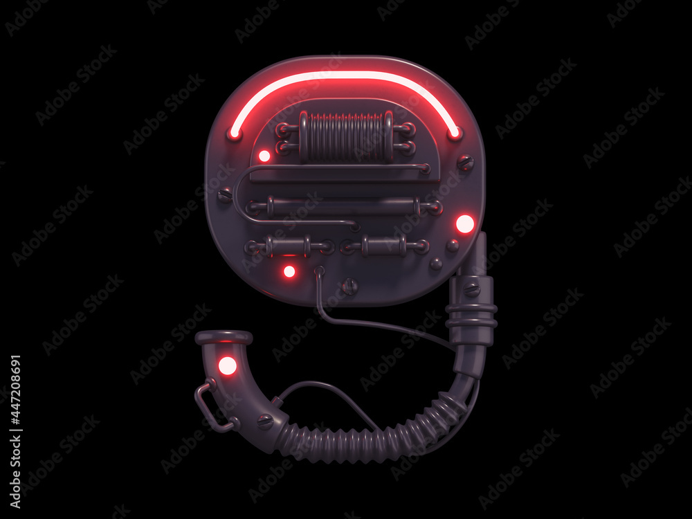 Black futuristic font, red light. Number 9. Black futuristic font, red light. Number 9.
