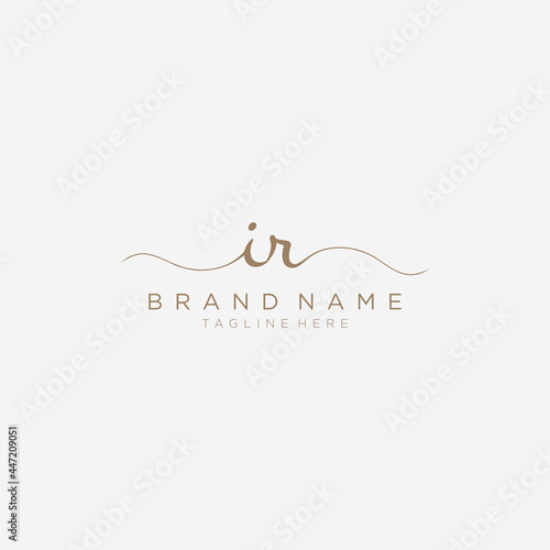 Letter IR gold Initial handwriting design logo template.