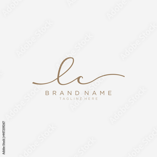 Letter LC gold Initial handwriting design logo template.