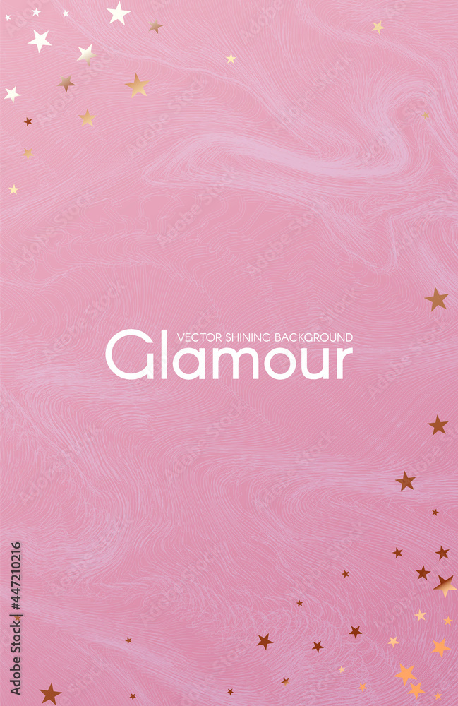 Soft pink abstract background with fluid color and gold stars.