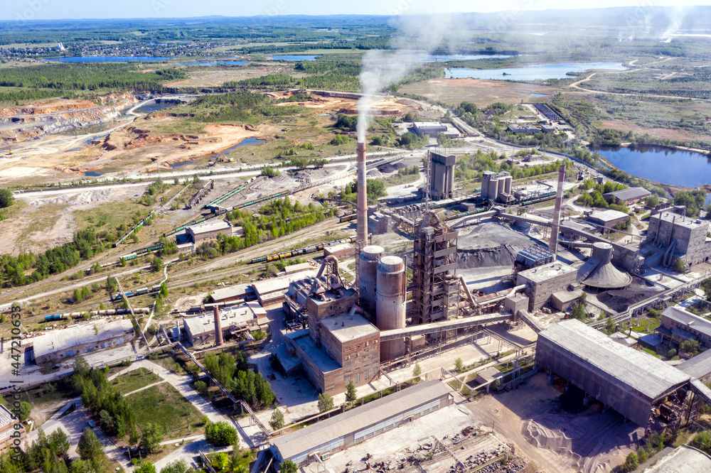 Obraz premium Flying over the сement manufacturing plant