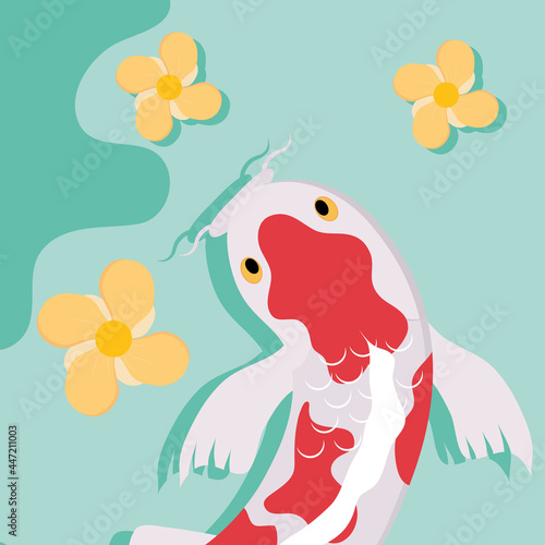 cute koi fish and flowers