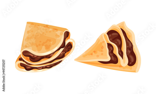 Sweet Crepe or Pancake Served with Chocolate Filling Vector Set
