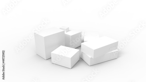 3d rendering of a couple of boxes gatherd together light bright template isolated on white background.