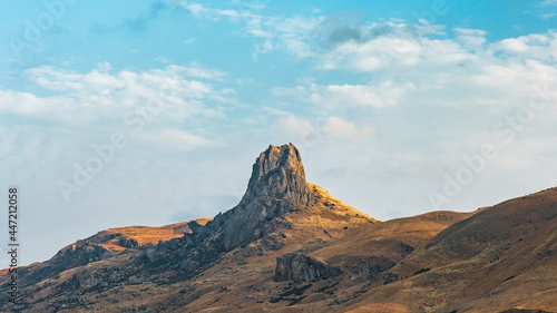 Rocky peak of holy mountain Beshbarmag located in Azerbaijan