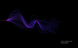 Vector wave lines flowing dynamic in blue colors on black background for concept of AI technology, digital, communication, science, music