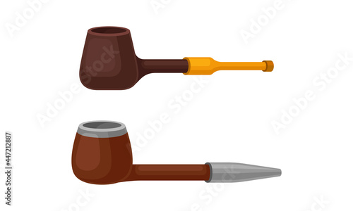 Tobacco Pipe with Chamber, Thin Hollow Stem and Mouthpiece Vector Set