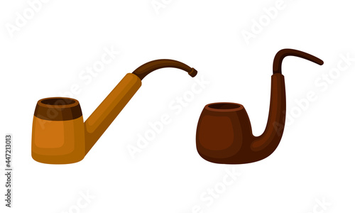 Tobacco Pipe with Chamber, Thin Hollow Stem and Mouthpiece Vector Set