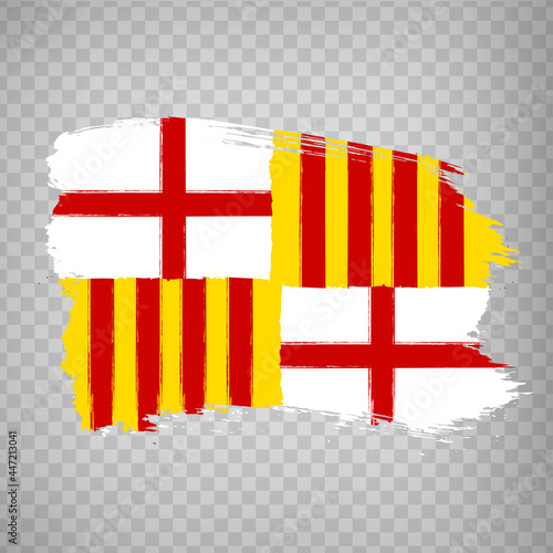Flag of Barcelona brush strokes. Flag Barcelona capital of Catalonia on transparent background for your web site design, app, UI.  Spain. EPS10.