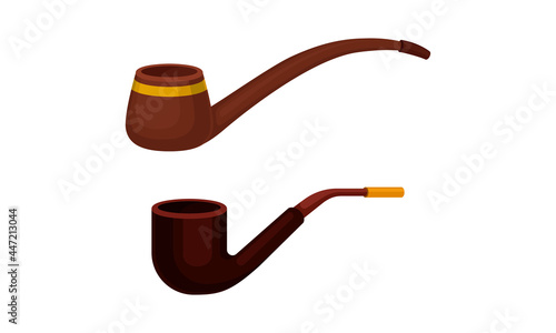 Tobacco Pipe with Chamber, Thin Hollow Stem and Mouthpiece Vector Set