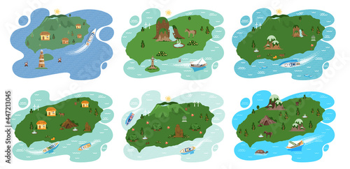 Jeju island in South Korea, tourist tour banner. Summer vacation, active tour with famous attraction, adventure time. Layout of postcard to island for travelers. Jeju, Korean nature and landscape
