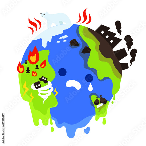 Global warming is caused by environmental pollution. The melting earth sheds tears and mourns. Melting Arctic, air pollution, water pollution, abnormal climate, etc.