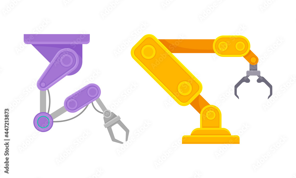 Robotic Mechanical Programmable Arm with Joints for Industrial Assembly Operation Vector Set Robotic Mechanical Programmable Arm with Joints for Industrial Assembly Operation Vector Set