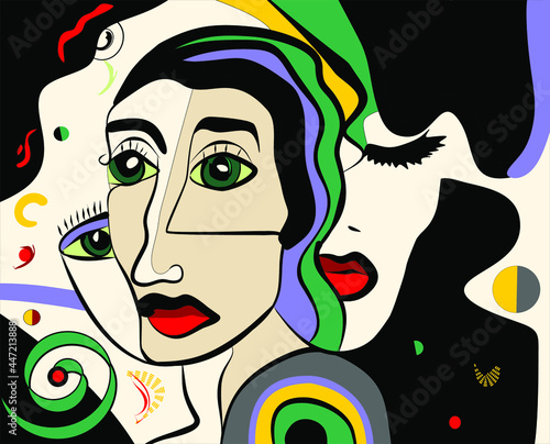 Colorful background, cubism art style,abstracts portraits
