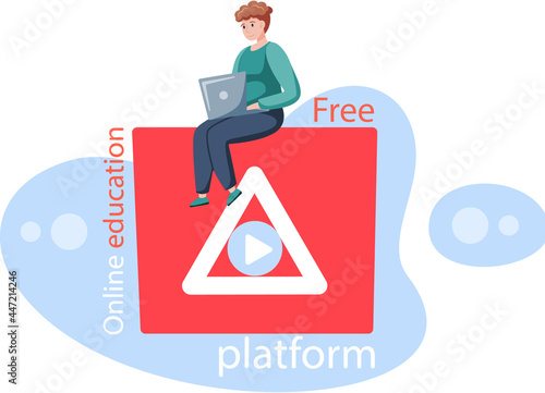 E-learning platform and online courses on laptop and smartphone, innovative education concept. Free lecture, students study independently by webinar training with video session, tutorial podcast