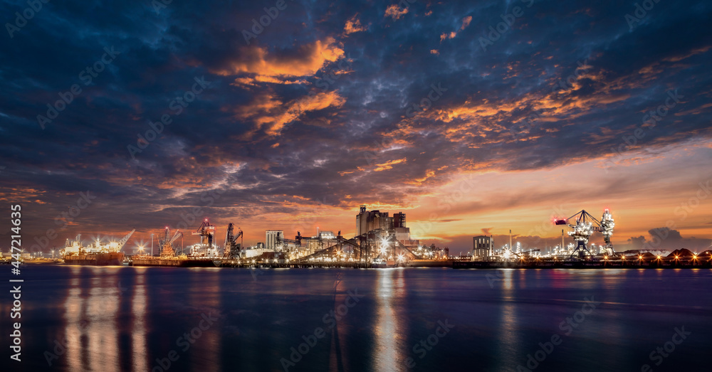 Facilities at Rotterdam Harbor by Sunset