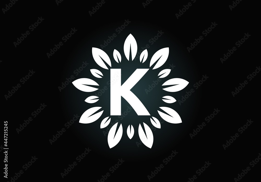 Initial K monogram letter alphabet with leaf wreath. Green leaf, flower logo design concept. Modern vector logo design for business, and company identity. Initial K monogram letter alphabet with leaf wreath. Green leaf, flower logo design concept. Modern vector logo design for business, and company identity.