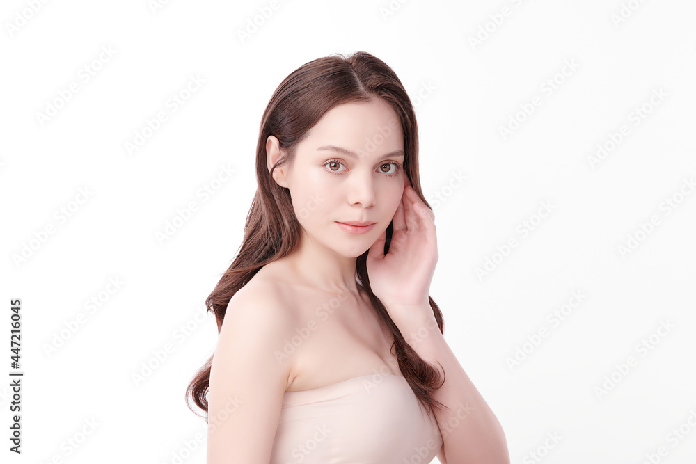 Beautiful young asian woman with clean fresh skin on white background, Face care, Facial treatment, Cosmetology, beauty and spa, Asian women portrait. Beautiful young asian woman with clean fresh skin on white background, Face care, Facial treatment, Cosmetology, beauty and spa, Asian women portrait.