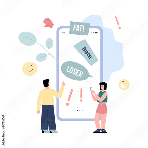 Haters guy and girl engaged of cyberbullying, harassment, online abuse