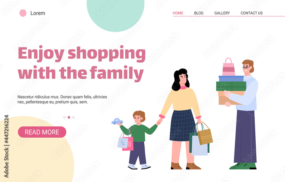 Vector flat web page for weekend or holiday family shopping.